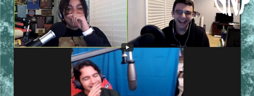 Three boys recording a podcast